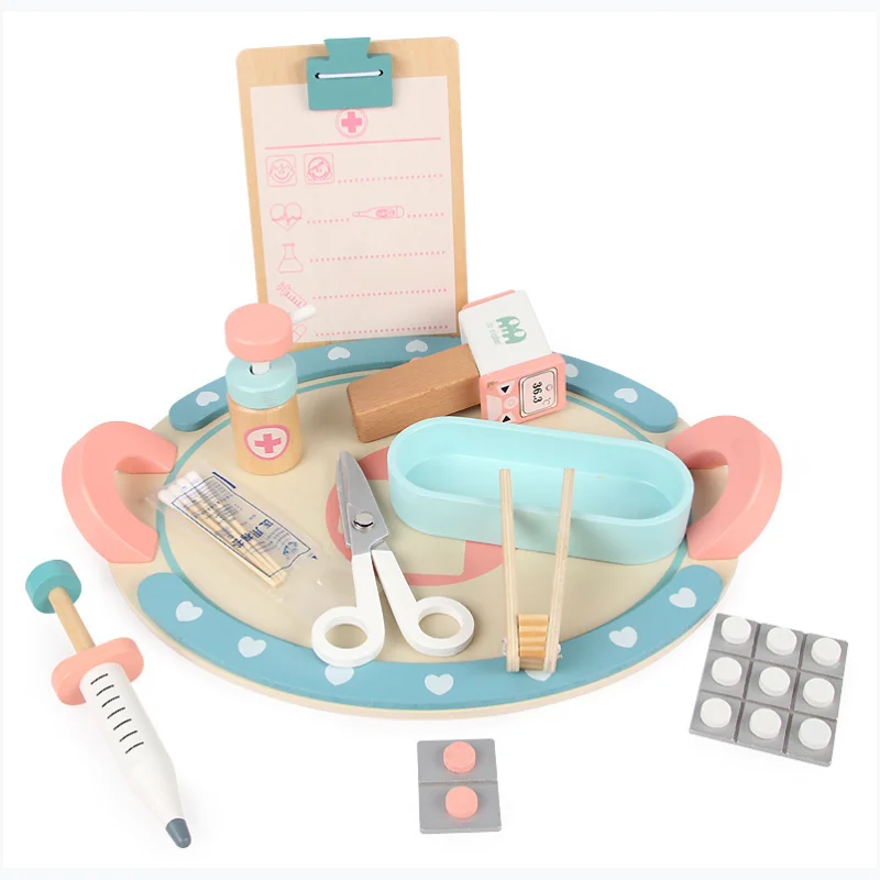 Wooden Doctor Toys Set Pretend Play Educational Toy for Children Medical Simulation Medicine Pill Examination Set Toy for Kids