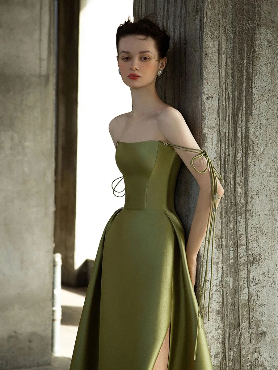 Vintage ชุดราตรีชุดคอของแข็งสีแยก Backless อย่างเป็นทางการจัดเลี้ยงชุด Mujer Para Fiesta Vestido