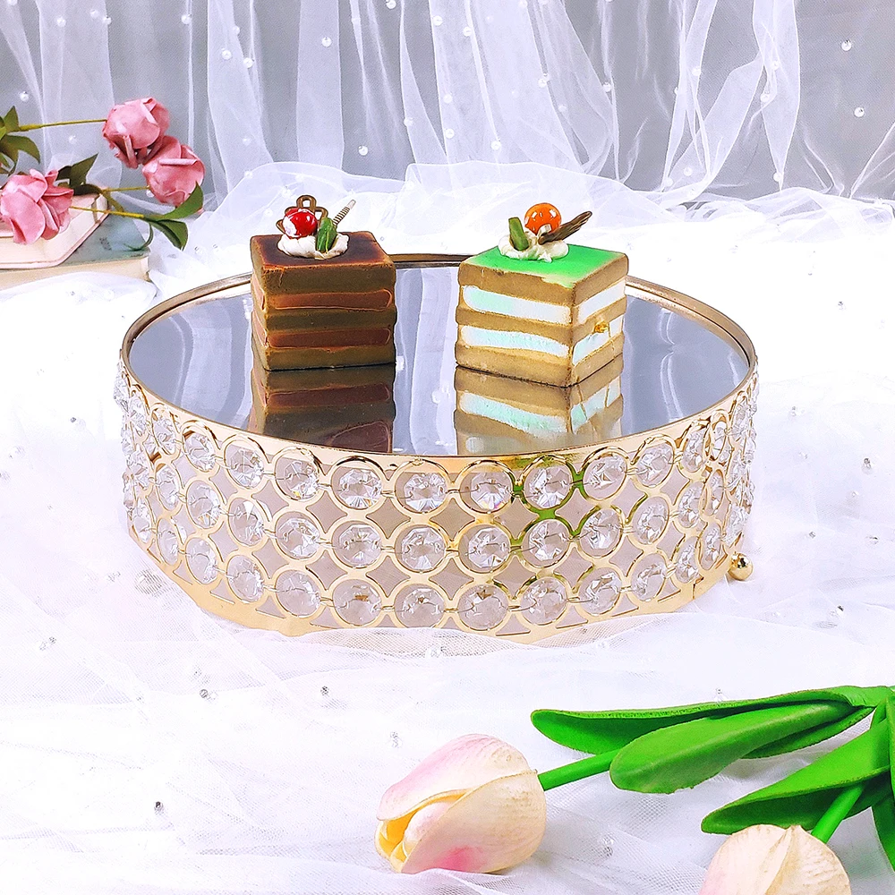 1pcs  crystal Cake Stand Restaurant Hotel Service Tray Kitchen Storage Tray Cake Decoration Tool