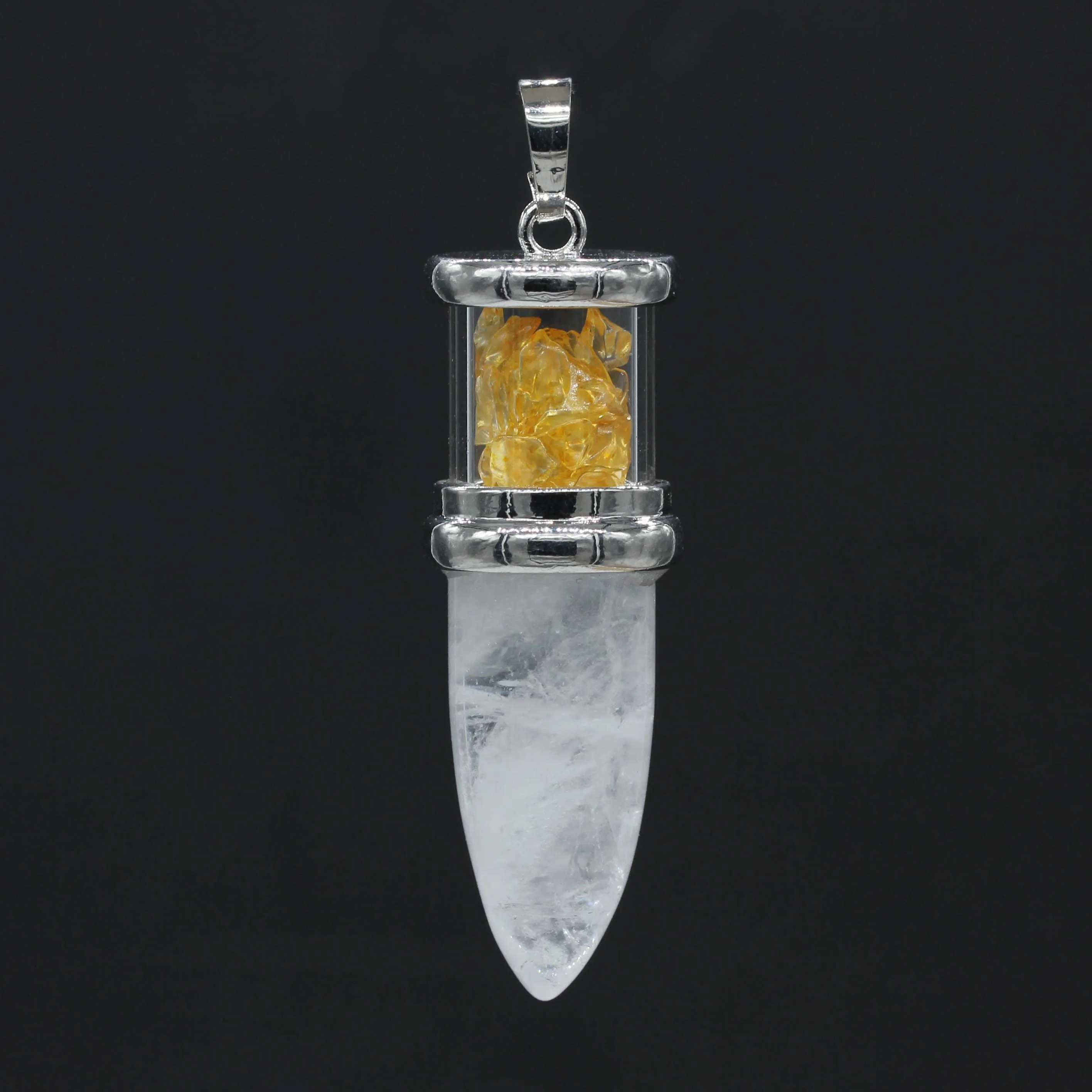 KFT Natural Healing Crystal Quartz Reiki Stone Necklace Rock Citrines Bullet Shape Pendulum Stone Pendant Jewelry For Women Men