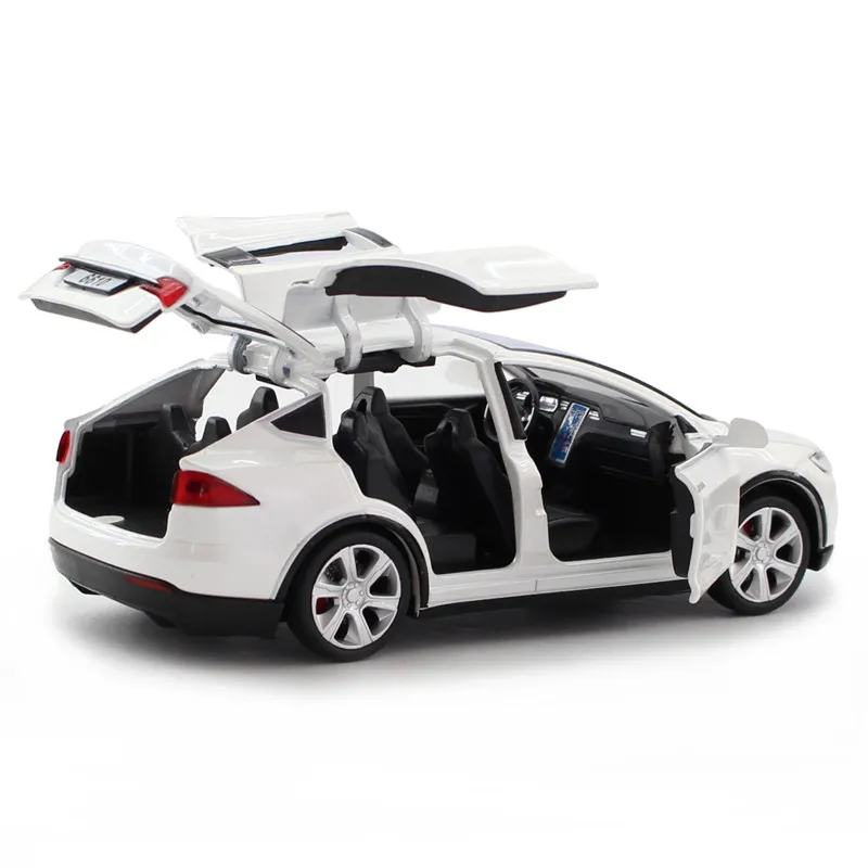 1:32Tesla Model X S Car Model Diecast Alloy Car Travel Rack Sound Light Pull Back Collection Toy Car For Children Christmas