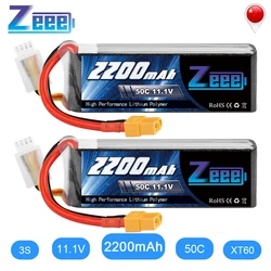 Zeee-bateria de drone, 2 unidades, 2200mah, 3s, 11.1v, 50c, lipo, com plug xt60, para quadricóptero rc, qav250, avião de barco