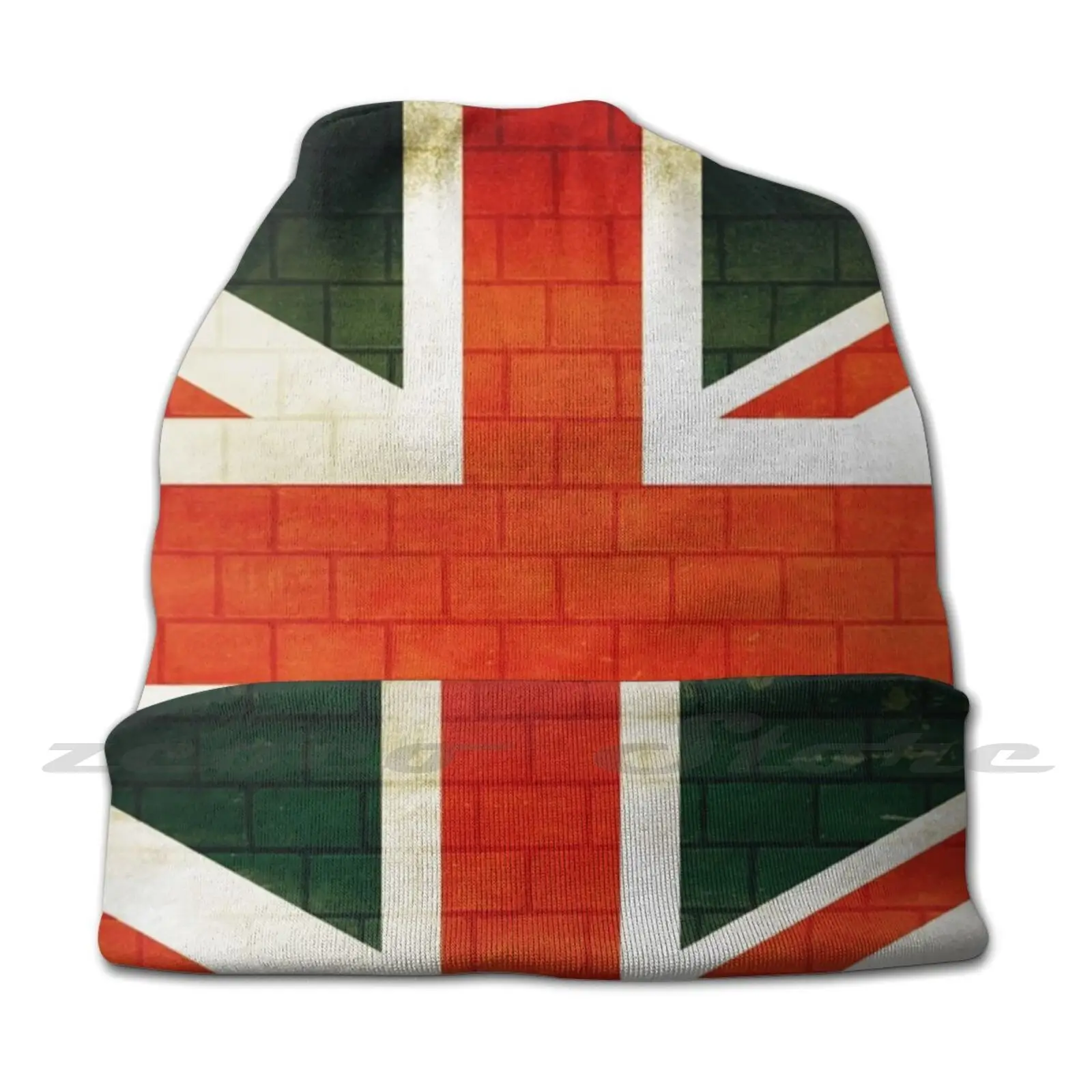 Great Britain Flag On The Wall Knit Hat Elastic Soft Personalized Pattern Present Cap Great Britain Flag Destroyed Wall Bricks