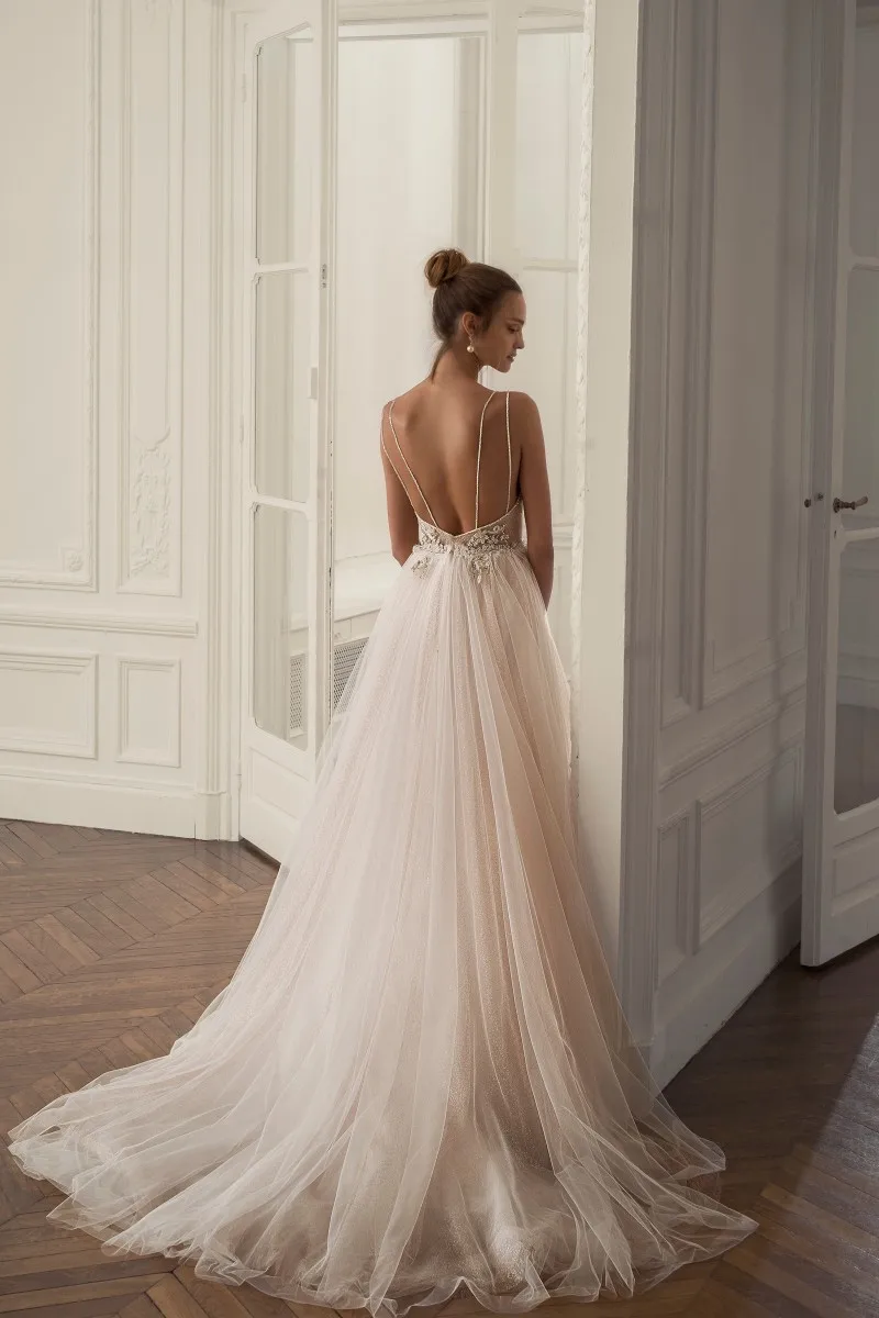 2020 abiti da sposa in pizzo senza spalline Appliques in rilievo abiti da sposa bohémien Boho Sexy abito da sposa senza schienale