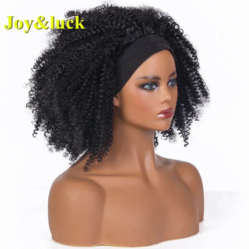 Joy&luck Short Afro Kinky Curly Headband Wig Black Wrap Head Wigs for Women Sytnthetic Hair Wigs