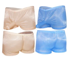 New Men's Sexy Transparent Shiny Tight Low waist Boxer shorts Comfortable Closed Penis Sleeve underwear gay jockstrap