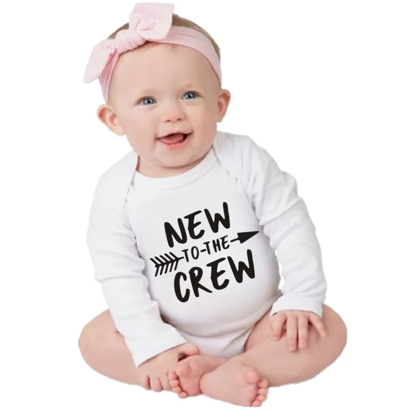 

New to the Crew Letters Print Newborn Baby Boy Clothes Cotton Long Sleeve Bodysuit White Baby Girls Clothes 0-18M