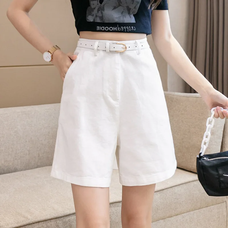 Belt Lounge Shorts Women Plus Size Cotton Jersey Shorts High Waist Shorts Straight Wide Leg Chic Classic Casual Streetwear Short