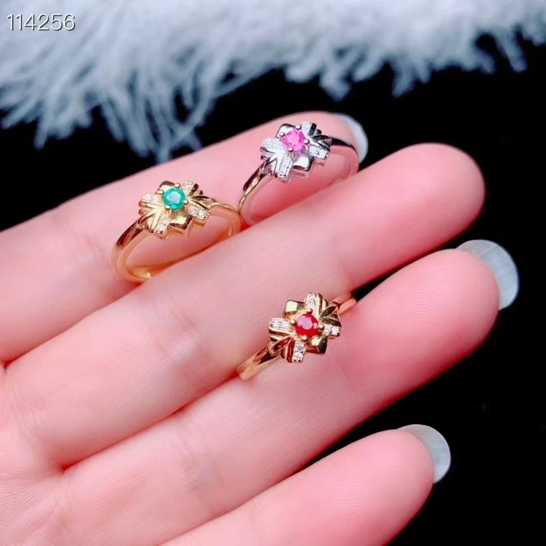 مجوهرات 925 فضية طبيعية روبي الياقوت الوردي الزمرد فتاة السيدات خاتم جميل الأوجه فلاش موضة جديدة دعم إعادة فحص #6