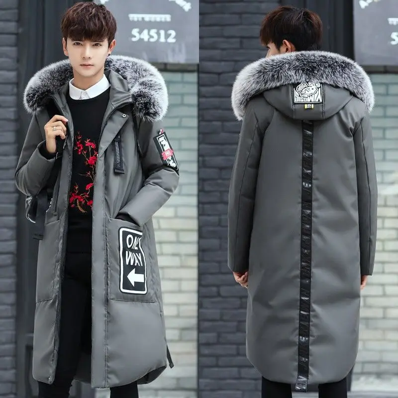 Fashion Winter Jacket Men Hooded Fur Parka Men Warm White Duck Down Jacket Plus Size 3XL Streetwear Coat Men Long