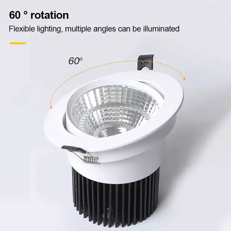 COB 3 kolor światła reflektor Led lampa sufitowa 3W 5W 7W 9W 12W Hotel gospodarstwa domowego wbudowany Downlight aluminium do sypialni kuchnia