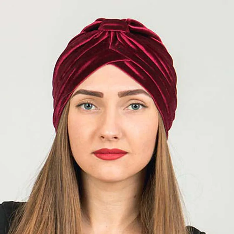 New Muslim Women Stretch Solid Velvet Turban Hats Chemo Beanie Bandana Scarf Head Wrap Cover Cap Hair Loss Accessories