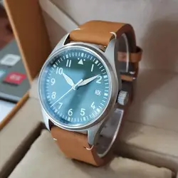 GEERVO no logo 39mm pilot Automatic watch NH35 movement Green dial Have date Sapphire crystal super luminoso