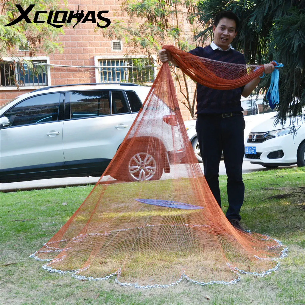 

XC LOHAS Upgraded Fishing Net 4.2M-7.2M Steel Chain Sinkers Hand Cast Net Small Mesh Throw Net with Flying Disc Fishing Tool