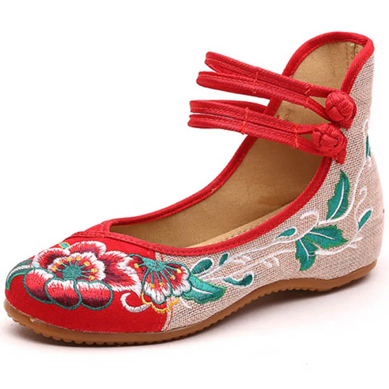 New linen embroidered cloth shoes linen tendon bottom casual women\'s shoes high hibiscus flower shoes   WSH2288