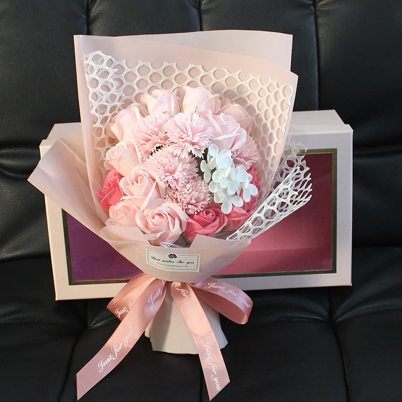 Valentine's Day Gift 19 Roses Flowers, Real Flowers All Over The Sky, Kapok Flowers, Forget-me-not Rose Soap Bouquet Gift Box