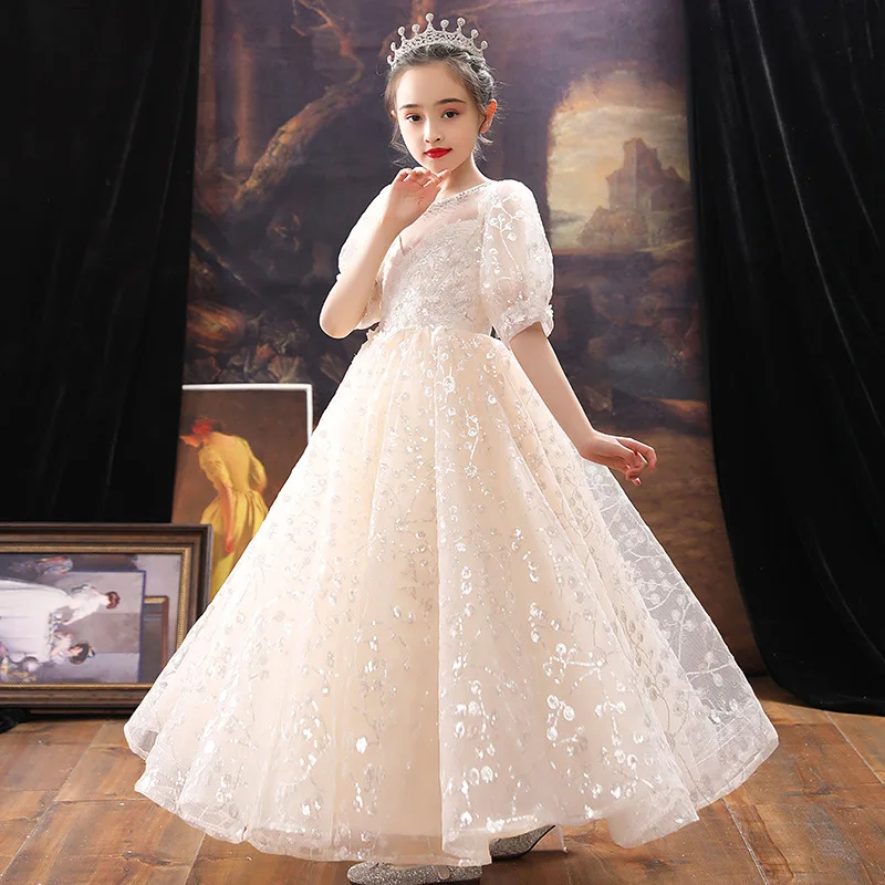 Girl Wedding Evening Party Dresses Kids Formal Dress for Girls Princess Pageant Sequins Long Gown Children Boutique Clothing