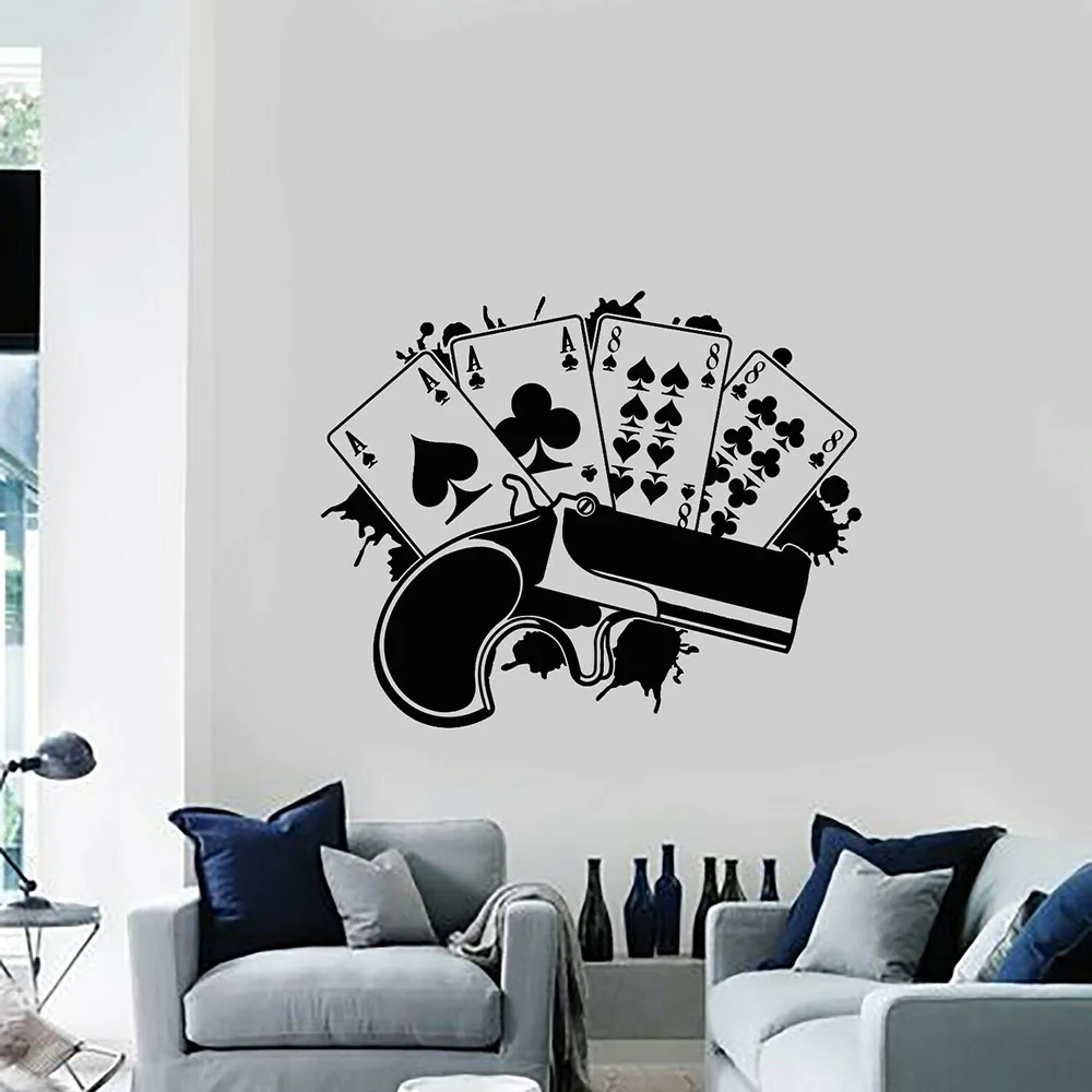 Playing Cards Wall Stickers for Living Room Poker Risk Gambling Gun Luck Vinyl Wall Decal Game Room Bedroom Decoration W158