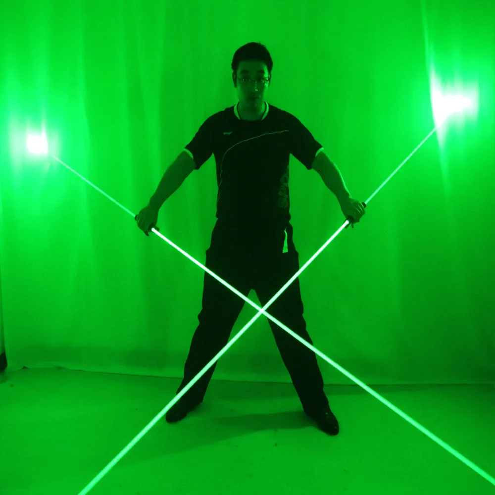 Mini podwójny kierunek zielony czerwony Bule laserowy miecz do laserowego pokazu człowieka 532nm 200mW dwugłowy laser o szerokiej wiązce