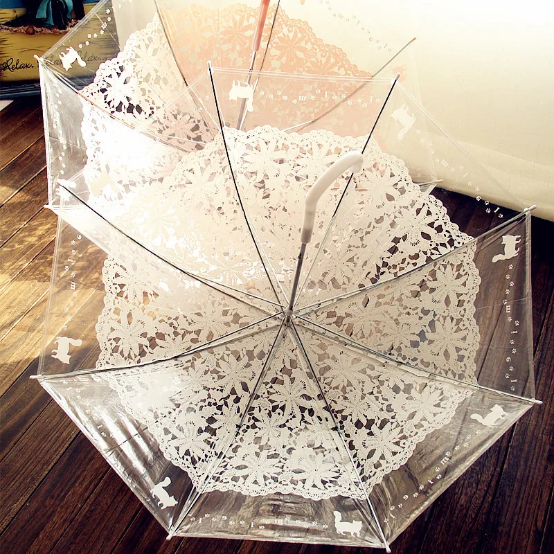 

Super Cute Lace Flower Princess Umbrella Transparent Long Handle