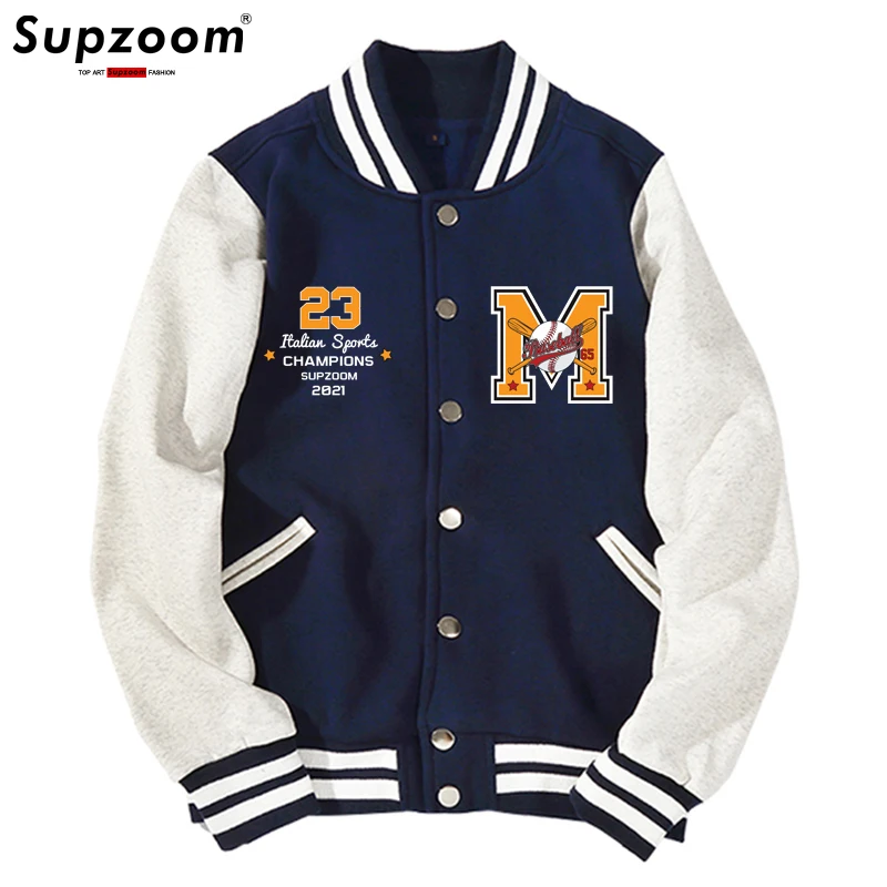 Supzoom New Arrival Letter Rib Sleeve Cotton Top Fashion Logo Single Breasted Casual Bomber Baseball Jacket Loose Cardigan Coat