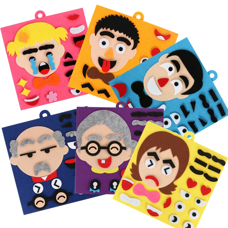 6pcs/set Felt DIY Emotion Change Toys Kids Montessori Busy Board Facial Expression Occupation Learning Early Educational Toys