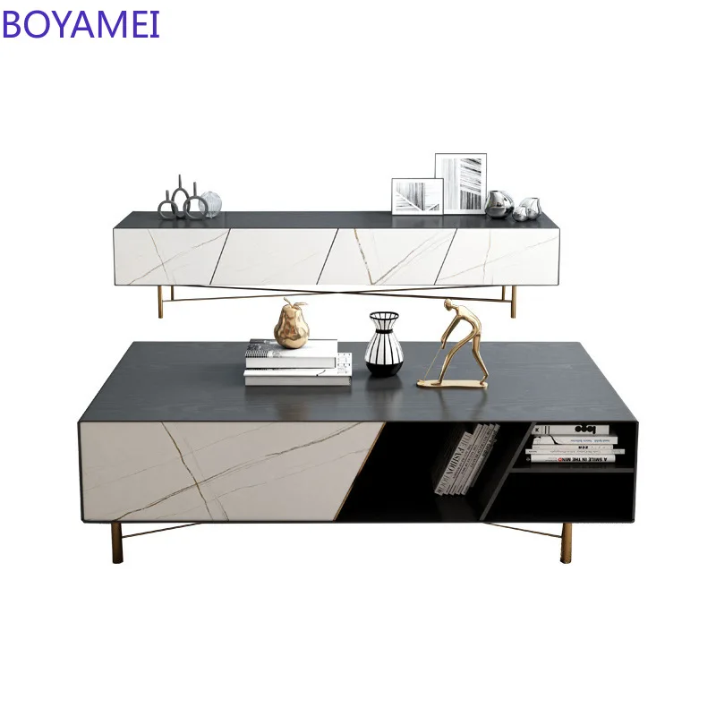 

Italian light luxury TV cabinet coffee table combination simple slate creative personality cabinet minimalist TV cabinet