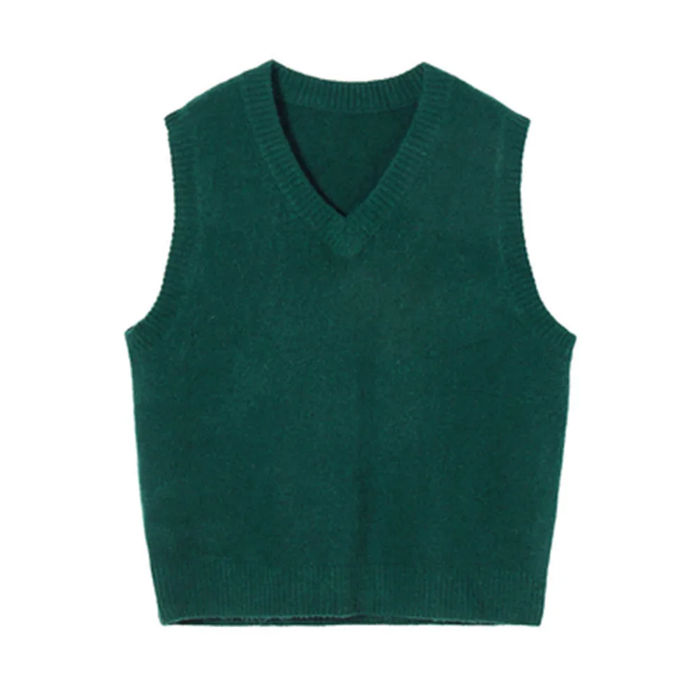 2024 Women Sweater Green Vest Autumn and Winter Korean Loose Black V-neck Knitted Vest Sleeveless Sweater Women Tops