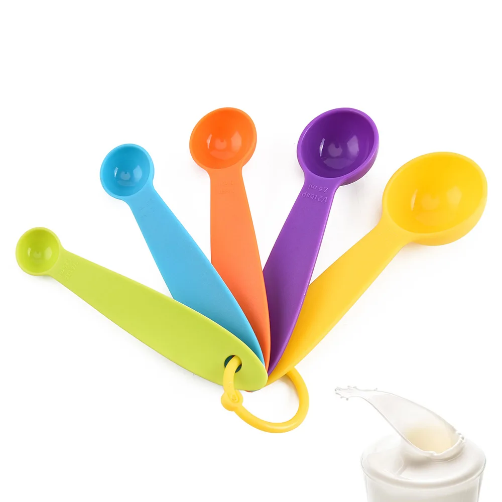 

5Pcs Color Measuring Cup and Spoon Set with Scale Baking Formula Milk Powder Spoon Five-Piece Plastic Color Measuring Spoon