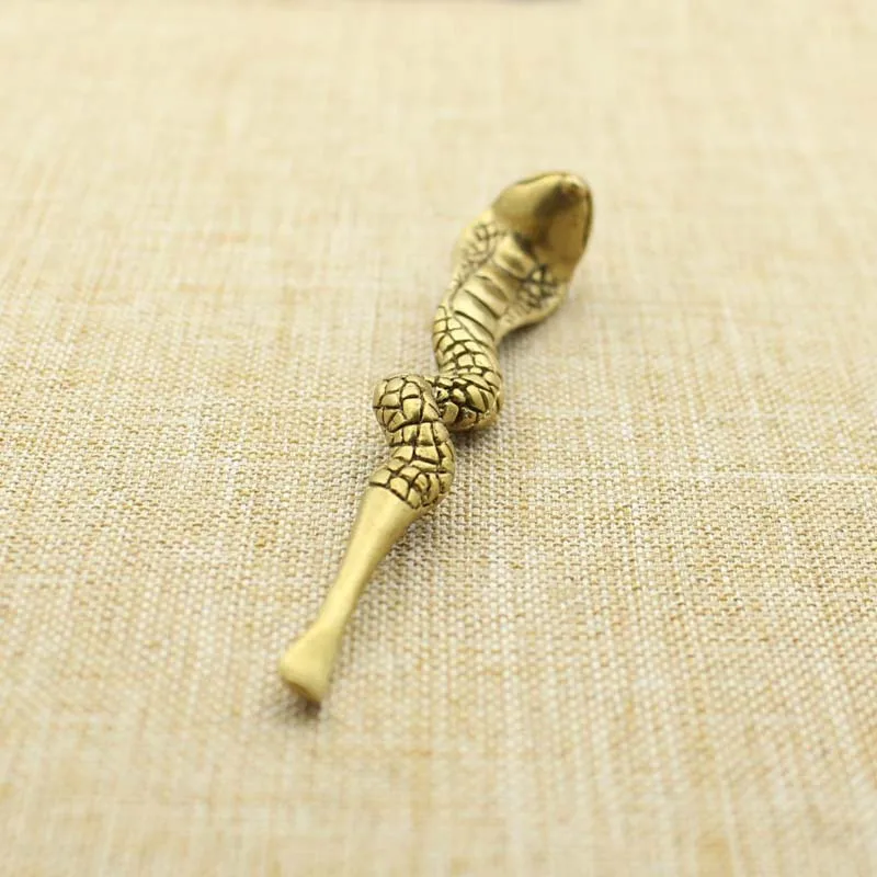 Retro Brass Cobra Ear Pick Car Key Chain Pendant Jewelry Creative Friends Gifts Pure Copper Chinese Zodiac Animal Snake Keyrings