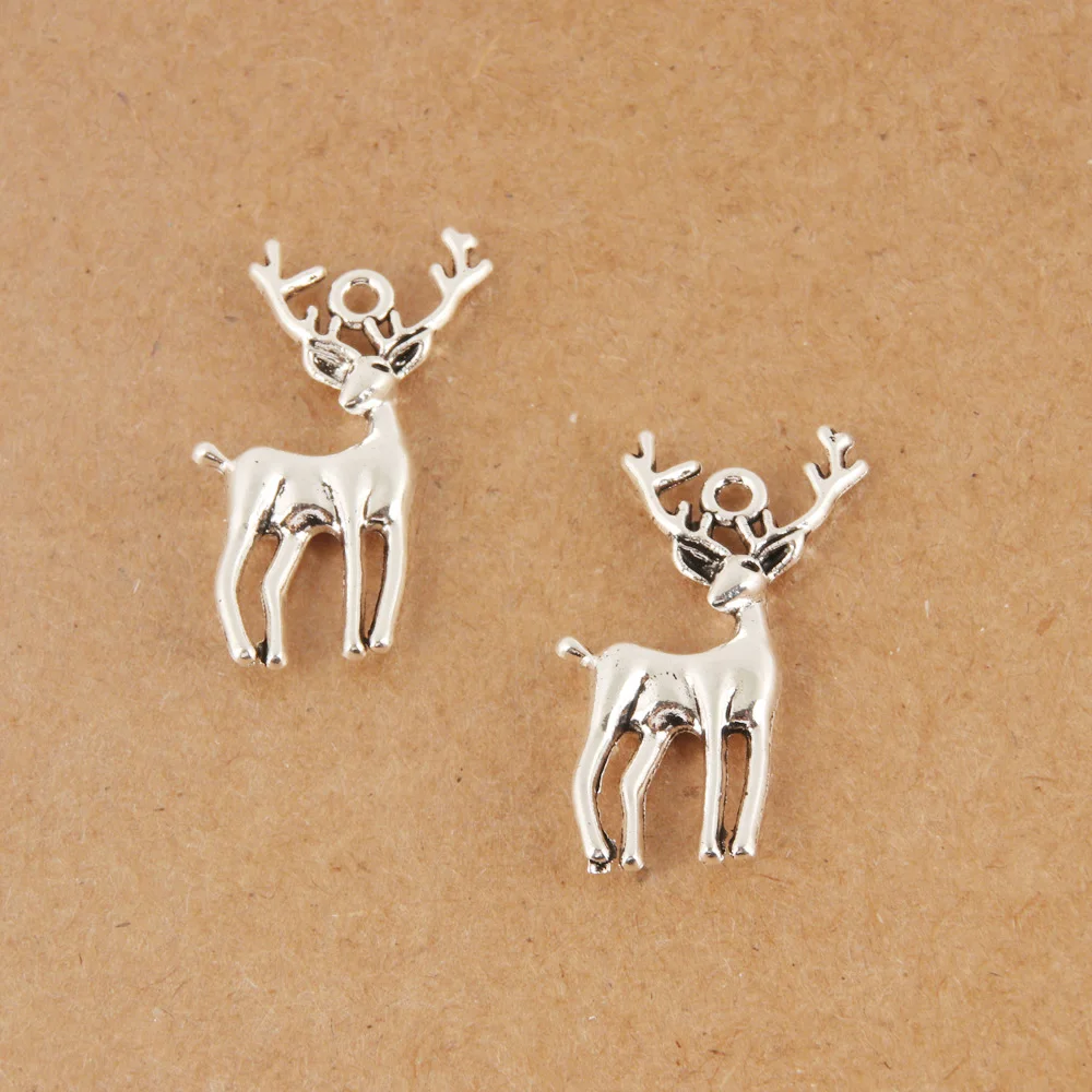 25pcs Charms Sika Christmas Deer Silver Color Pendant For Jewelry Making DIY Craft Handmade Accessorie