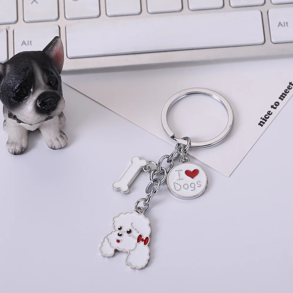 Cute Dog Keychain Metal Pet Memorial Keychain Lovely Animal poodle Chow Chow Bulldog Pendant Bag Charm Jewelry gifts