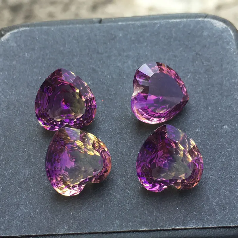 CSJ Ametrine أحجار كريمة مفكوكة كريستال كوارتز قلب 12 مللي متر مقعر Birdnest قطع DIY بها بنفسك غرامة مجوهرات 925 الفضة خاتم الذهب تصاعد