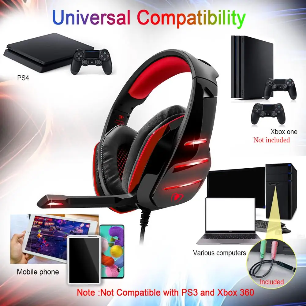 Beexcellent GM-3 PS4 Gaming Headphones Surround Stereo Wired PC Gamer Gaming Headset With Mic LED Lights For XBox One/Laptop