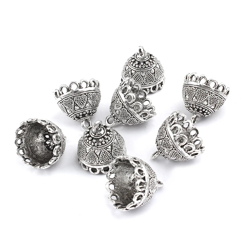 5pcs Tibetan Silver Alloy 16mm Carved Heart Tassels End Caps Beads Pendant For Bracelet Necklace Jewelry Findings Making