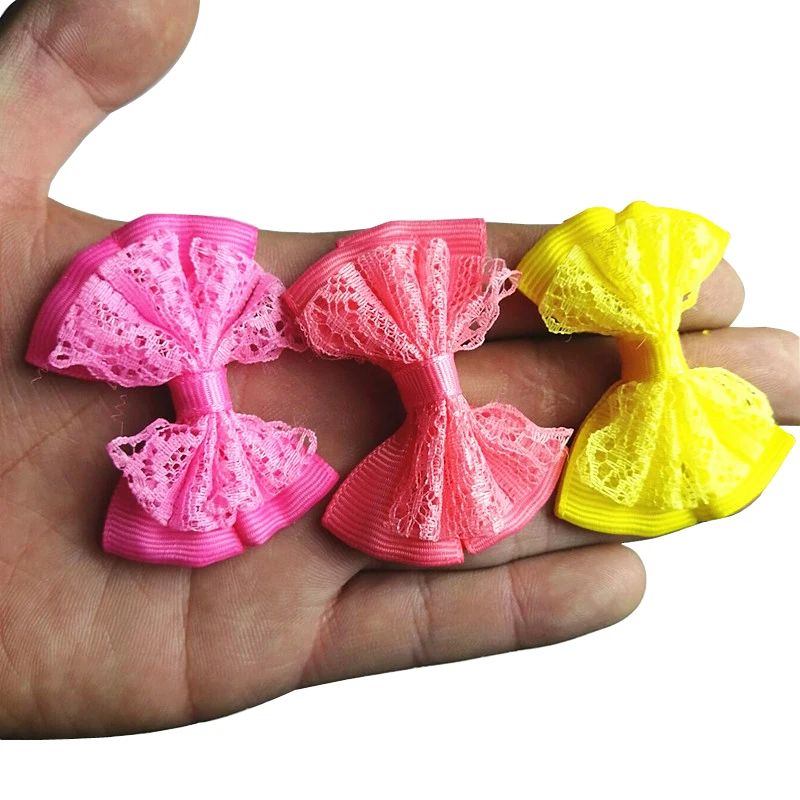 10 Pcs 5*4cm Baby Bow Hairpin Craft Repair DIY Craft Belted Bow Embroidery Scalloped Decorate Ribbed Lace Toy tie