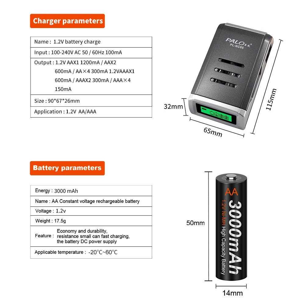 P前- 充電式リチウム電池1.2v,aa,電池3000mah,aa,充電器1.2v