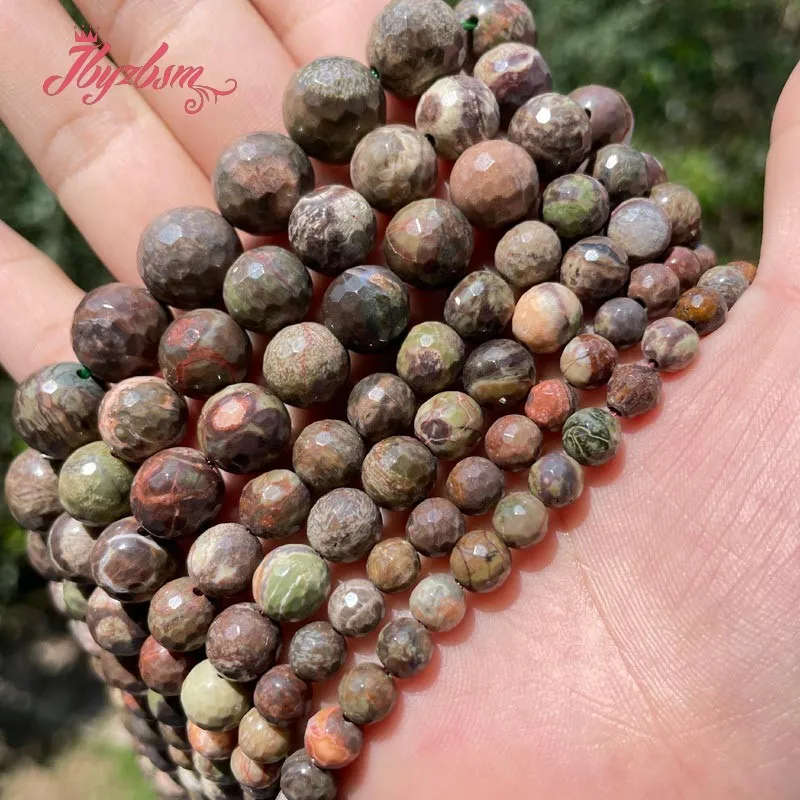 6/8/1012mm Natural Rainfrest Agates Round Faceted Beads Natural Stone Beads For DIY Necklace Bracelets Jewelry Making Strand 15