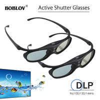 2pcs BOBLOV Active Shutter 3D Glasses DLP-Link USB Blue Compatible BenQ W1070 W700 Dell Projector 3D Glasses for Projector DLP