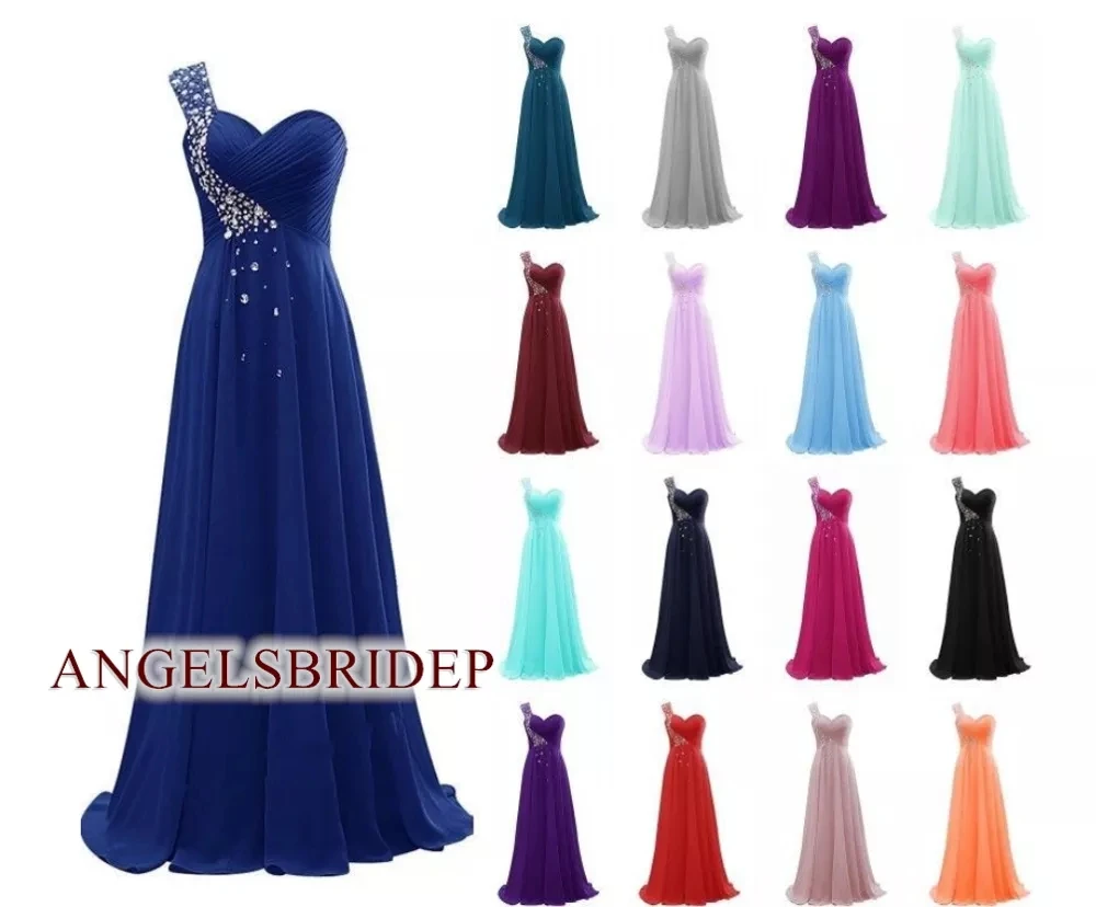 ANGELSBRIDEP – robe De soirée en mousseline De soie, longue, asymétrique, épaule dénudée, cristaux, ligne a, élégante, tenue De soirée