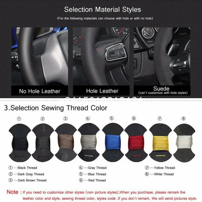 For BMW 320LI Black Suede Red thread Hand Sewing Car Steering Wheel Cover