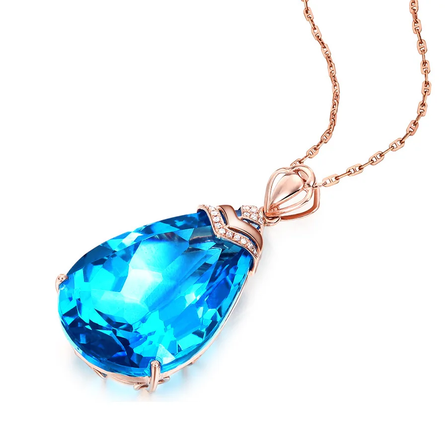 14K rose Gold Necklace Blue Sapphire Pendant for Woman Topaz Drop Chalcedony Pendant pierscionki Colgante Bizuteria jewelry