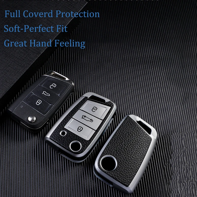 Leather TPU Car Key Case Protection Bag For VW Volkswagen Golf 7 MK7 Tiguan MK2 SEAT Ateca Leon FR 2 Ibiza For Skoda Octavia A7