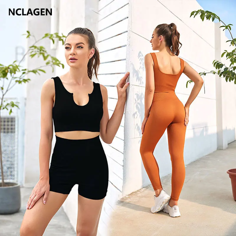 NCLAGEN Women\'s High Waist Ribbed Seamless Yoga Shorts Squat Proof Hip Lifting Fitness Workout Running Sports Gym Leggings Sale