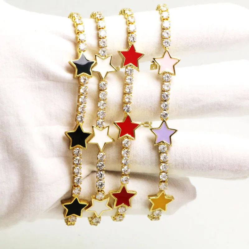 

10 шт., браслет-цепочка с эмалью CZ и звездой для тенниса для женщин и девочек, прозрачный винтажный браслет с цирконием
