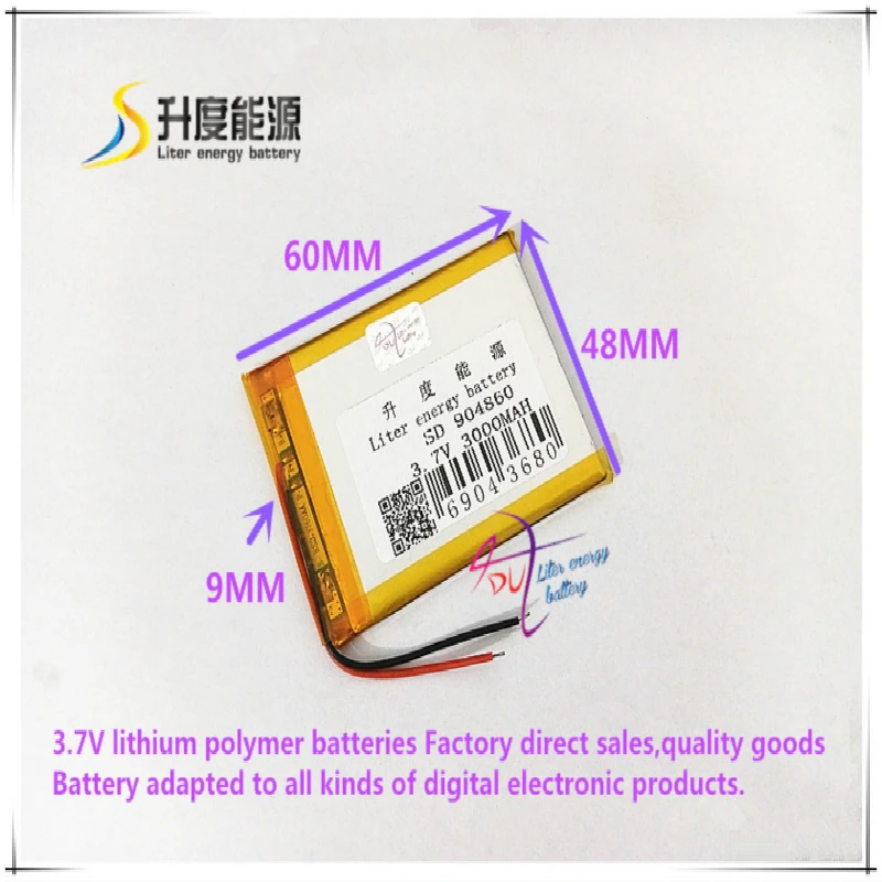 3,7 В 3000 мАч 904860    Полимерный литий-ионный/литий-ионный аккумулятор для мобильного телефона с GPS-планшетом и ПК POWER BANK