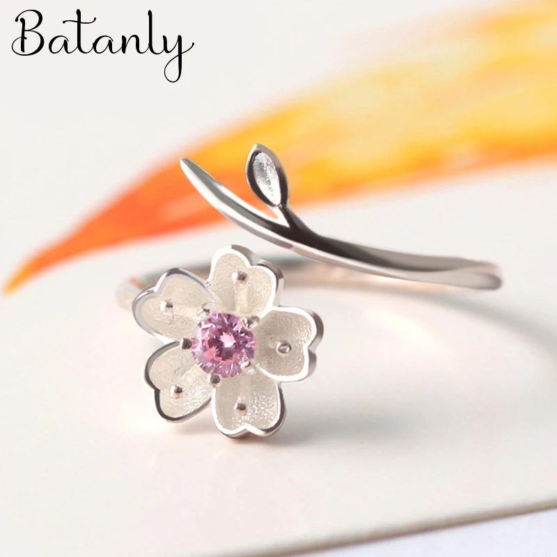 New Brand Pink Cheery Flower Rings For Women Wedding Engagement Charm Knuckle Rings Men Vintage Jewelry Romantic Party Gift