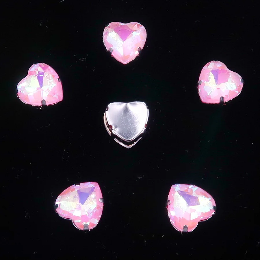 Herzförmige 20 Stück/Packung 10mm Silber Krallenfassungen Jelly Candy Glas Kristall Aufnähbare Strassperlen für Hochzeitskleider, Taschen, Schuhe, DIY-Verzierungen – Detail 8