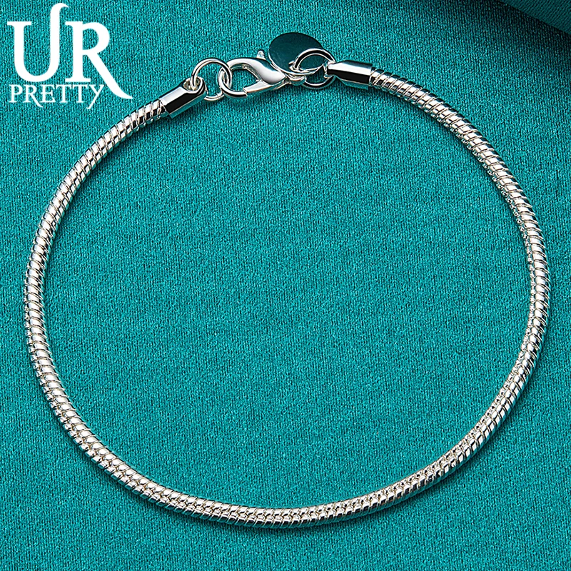 

URPRETTY 925 Sterling Silver 3mm Fine Chain Snake Chain Bracelet For Women Party Engagement Wedding Jewelry