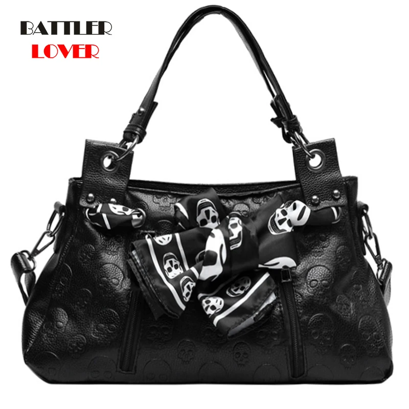 Women New Skull Handbags Punk Scaves Design Shoulder Bags For Female Retro Style Boston Crossbody Purses Ladies Classic Satchels